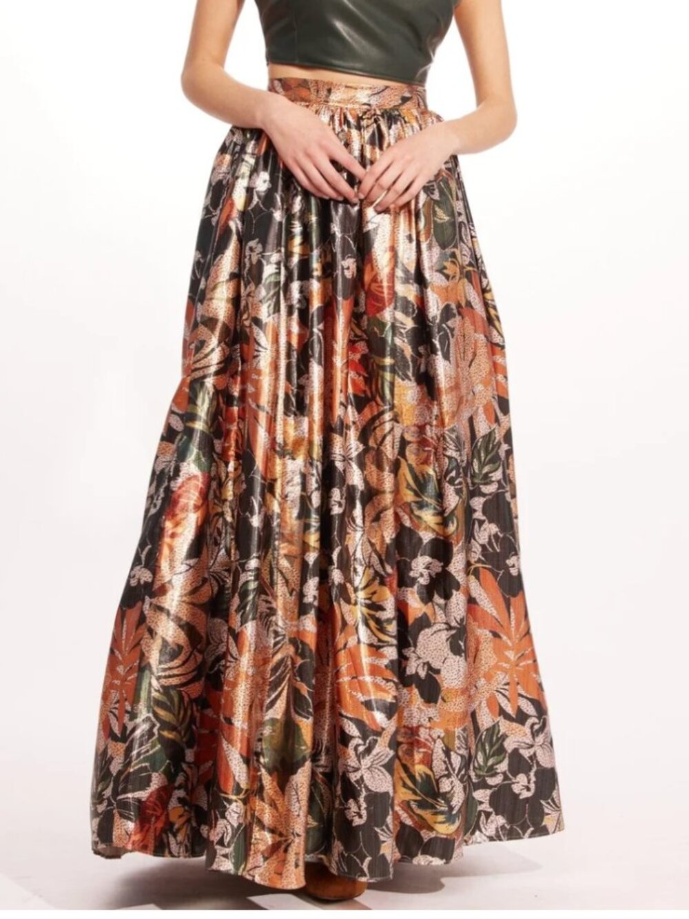 EUC Eva Franco Anova Maxi Skirt Glitter Bloom Metallic Formal Ballgown Skirt 4